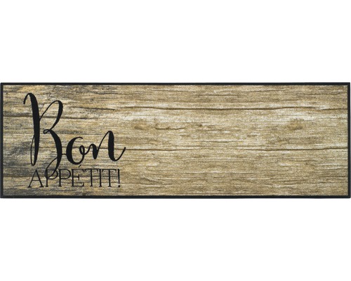 Deurmat met de tekst 'Bon Appetit' en een houten patroon